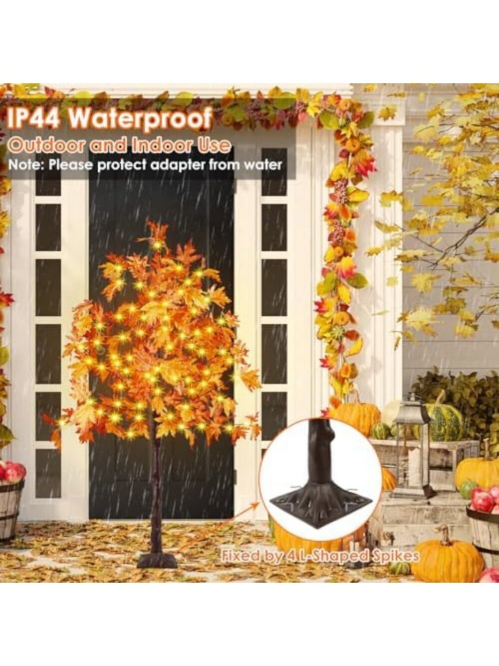 Set of 2 - 5FT Lighted Maple Trees with 200 LED Lights for Fall Home Decor - Picture 3 of 6